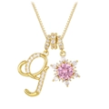 Golden box chain necklace with zircon cursive letter g and pink snowflake pendant - Gold (Initial G)