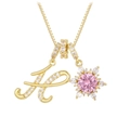 Detail of 18K gold box chain necklace with zircon snowflake and pink gemstone pendant - Box Chain / Gold H