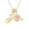 Macro shot of 18K gold plated heart pendant with pink gemstone and letter J detail - Letter J / Gold
