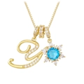 Gold letter G necklace with snowflake blue zircon pendant and sparkling crystal pave - Gold - Letter Y