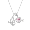 Close-up of silver letter L and pink heart pendant necklace with shimmering crystals - Letter C / Silver