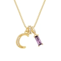 18K gold-plated box chain necklace with letter C pendant and rectangular purple zircon - Gold (C)