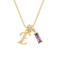 Macro del ciondolo lettera E dorata con zircone viola e collana elegante a maglia veneziana - Oro (E)