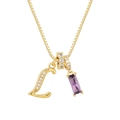 Macro del ciondolo con lettera L placcato oro con zircone viola e catena a maglia box - Oro (Taglia L)