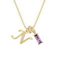 Dettaglio della collana con pendente lettera N e zircone viola quadrato placcato oro - Oro (N)