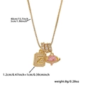 Detail of gold box chain with Z letter pendant and pink heart zircon charm size info - Box Chain / Gold Z