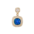 Luxurious gold-plated necklace with a large square blue gemstone and crystal halo - Royal Blue Pendant Only (Without Chain)