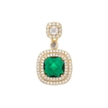 Collana vintage placcata in oro con ciondolo a smeraldo quadrato e halo di diamanti - Verde Smeraldo Ciondolo Solo (Senza Catena)
