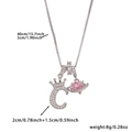 Silver crown letter C necklace with pink Saturn heart pendant and white zircons - Silver Letter C Style