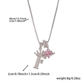 Detailed dimensions of silver crown letter F necklace with pink heart planet pendant - Silver Letter F Style
