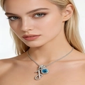 Letter J pendant necklace with blue square gemstone and white pavé crystals - Silver J