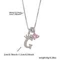 Letter G crown necklace with pink heart planet pendant and 40+5cm box chain - Silver Letter G Style