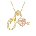 Gold plated heart and letter necklace set with pink crystal and cubic zirconia - Letter O / Gold