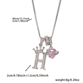 Copper crown necklace with zircon letter H and pink heart pendant on silver chain - Silver Letter H Style