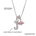 18k gold plated necklace featuring letter J crown pendant with pink heart crystal charm - Silver Letter J Style