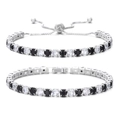 Ensemble de bracelets de tennis en zircone 4 mm avec finition argentée et fermoir réglable - Combinaison de Bracelets Ajustable et Fixe / Or Blanc + Blanc & Noir