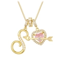 Detail of gold box chain necklace with zircon initial S and pink heart pendant - S / Gold