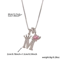 Silver crown letter M necklace with zircons and pink heart planet charm detailing - Silver Letter M Style