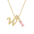 Set de collares chapados en oro de 18K con colgante cuadrado de letras y circón rosa - Cadena de cajitas / Oro W