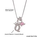 Detail of silver crown letter Q necklace with pink heart planet pendant and cz accents - Silver Letter Q Style