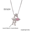 Silver crown letter R necklace with pink heart pendant and sparkling cubic zirconia stones - Silver Letter R Style