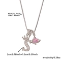 Silver crown letter S pendant necklace with pink heart planet and zircon stones - Silver Letter S Style