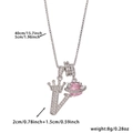 Close-up of crown letter V pendant with pink planet stone and white zircon stones - Silver Letter V Style