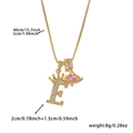 Gold crown letter E pendant necklace with pink heart planet charm and CZ stones - Gold Letter E Style