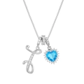 Detail of silver box chain necklace with crystal letter J and blue heart pendant - Silver Tone Letter I Style