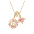 Detalle del collar con colgante letra B dorada y dije planeta corazón circonita rosa - Estilo Letra B / Dorado