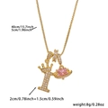 Detail view of crown letter I pendant and pink heart stone with product dimensions - Gold Letter I Style