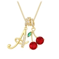 Close-up of golden letter A necklace with red cherry pendant and sparkling crystals - Gold A (Pendant + Box Chain)
