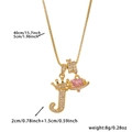 Golden crown initial J necklace with pink heart Saturn charm and white cubic zirconia - Gold Letter J Style