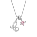 Detail of silver chain with pink heart pendant and crystal letter L charm design - Letter L / Silver