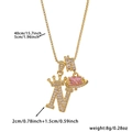 18k gold plated crown letter N pendant necklace with pink heart zircon and starry ring - Gold Letter N Style