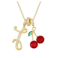Collar con colgante de cereza dorada con letra J y cristales rojos brillantes - Dorado I (Colgante + Cadena de Caja)