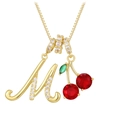 Collar dorado con colgante de cereza, letra M y cristales de circonita para mujer - Dorado M (Colgante + Cadena de Caja)