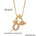 Detailed view of gold crown letter O necklace with dimensions and pink heart zircon pendant - Gold Letter O Style