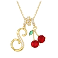 Collar de cereza dorado con letra S de cristal y piedras rojo rubí en cadena de oro - Dorado S (Colgante + Cadena de Caja)