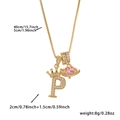 18k gold plated necklace with crown letter P pendant and pink heart crystal - Gold Letter P Style