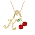 Collar con colgante de cereza dorada con letra K de cristal y piedras rojas brillantes - Dorado K (Colgante + Cadena de Caja)