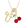 Collar de oro con letra U de cristal y colgante de cereza sobre fondo blanco puro - Dorado V (Colgante + Cadena de Caja)