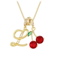 Collar de cereza dorado con letra L de cristal y cerezas de piedras rojas - Dorado L (Colgante + Cadena de Caja)