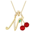 Collar chapado en oro con colgante de cereza letra M y cristales rojos y verdes - Dorado N (Colgante + Cadena de Caja)