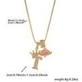 Gold plated crown letter T and pink heart planet pendant necklace with dimensions - Gold Letter T Style