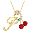 Collar con colgante de cereza dorada, letra P y piedras de cristal rojo vivo - Dorado P (Colgante + Cadena de Caja)