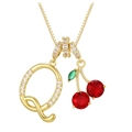 Collar de cereza dorado con colgante letra Q con cristales rojos y piedras blancas - Dorado Q (Colgante + Cadena de Caja)