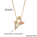 Gold plated letter V pendant necklace with pink heart stone and zircon crown design - Gold Letter V Style