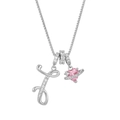 Detail of silver letter J pendant with pink heart Saturn charm and white zircons - Letter J / Silver