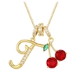 Collar de cereza dorado con letra A de cristal y piedras rojas con cadena de caja - Dorado T (Colgante + Cadena de Caja)